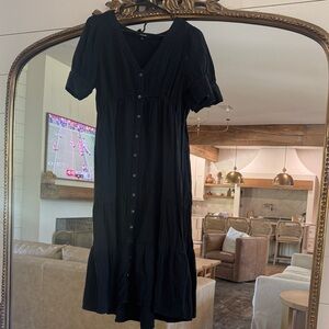 Madewell Black Button-Front Midi Dress